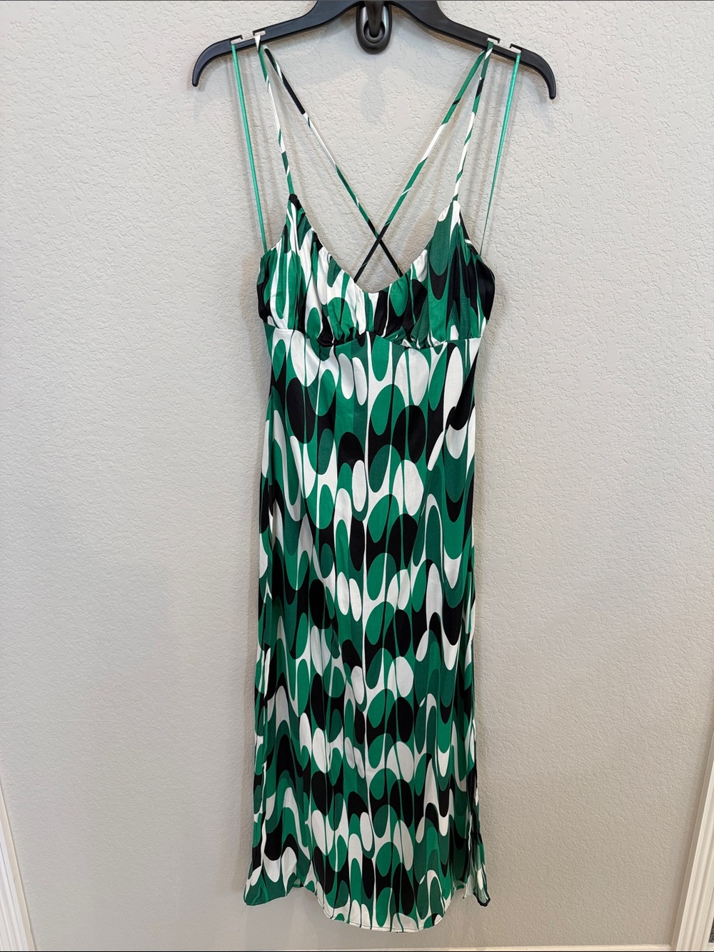 Zara Green, Black & White Geometric Slip Maxi Dress